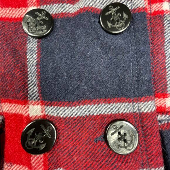 🔥American Eagle Wool Blend Plaided Red Blue Military Style Peacoat Jacket Sz M - Picture 9 of 16